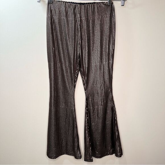 NWT ASOS Glamorous Petite High Rise Flare Pants Matte Brown Sequin US 12 Petite - Picture 2 of 11